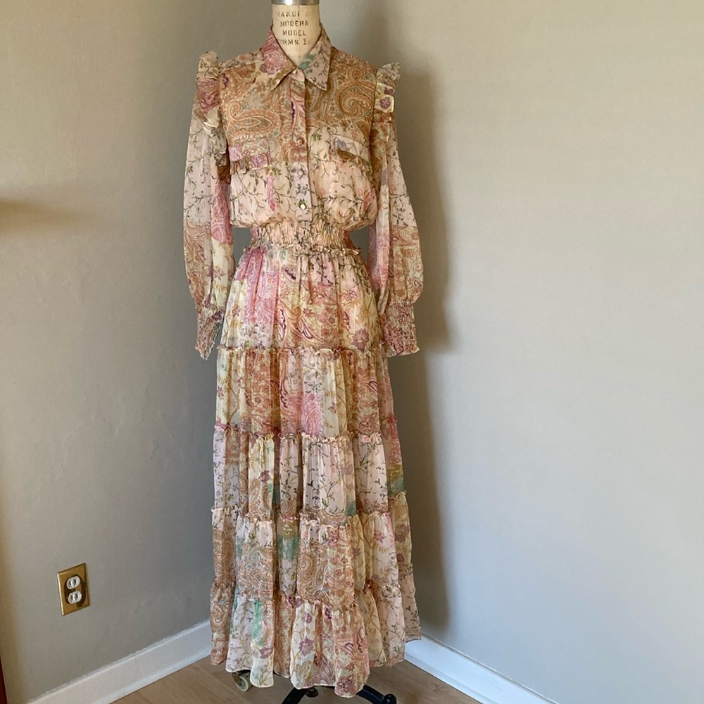 MISA Los Angeles, AYDENIZ DRESS multicolour paisley chiffon maxi dress, XS